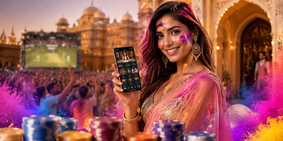Holi festival celebration with colorful powder and crowd in India
